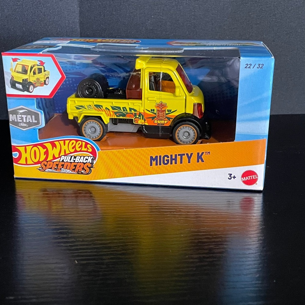 Hot Wheels Pull-Back Speeders Mighty K Kids OS Yellow New Surf Shop Truck 22/32